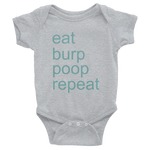 Eat, burp, poop, repeat - gray baby one-piece bodysuit